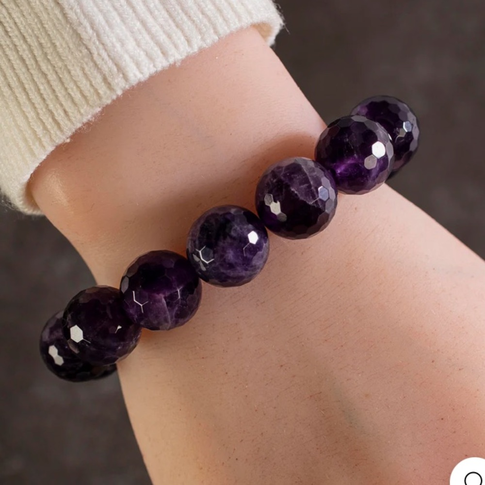Faceted Amethyst 14mm Gemstone Bead Elastic Bracelet